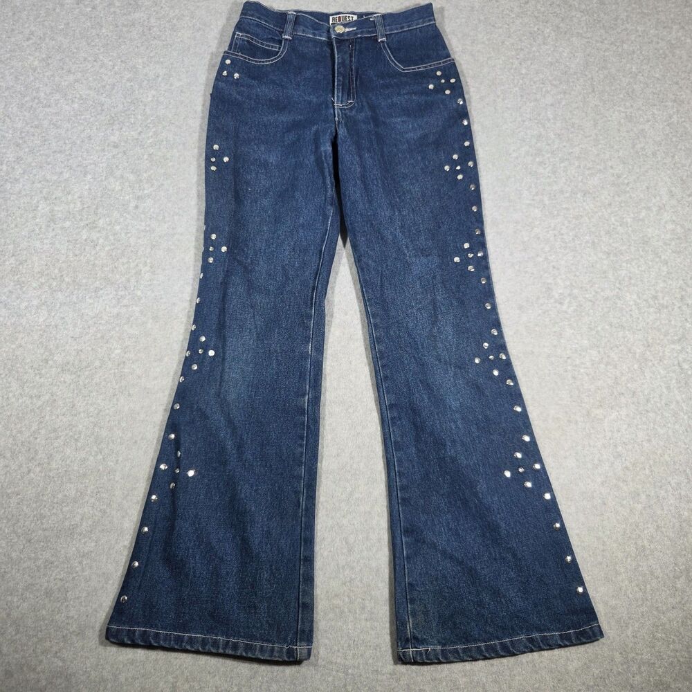VTG Request Studded Flare Jeans Y2K Dark Wash Bell Bottom Punk Grunge McBling 12